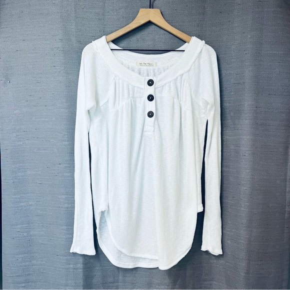 Free People We the Free Must Have Waffle-Knit Henley Tee - Ivory Medium - Picture 1 of 11